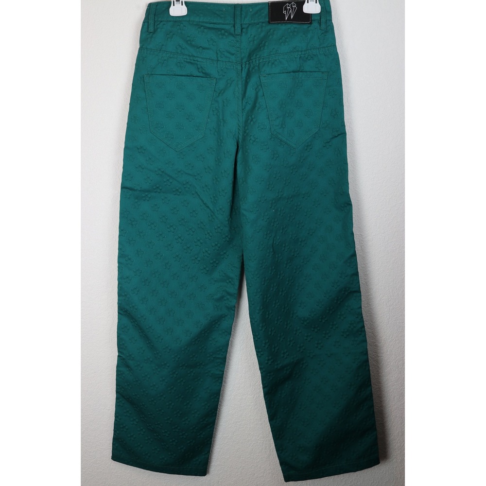EN ES Teal Textured Floral Wide Leg Crop Pants Women‎ Size 10